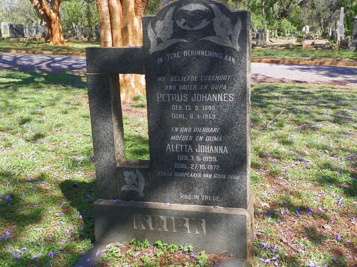 KRIEK Petrus Johannes 1899-1959 &amp; Aletta Johanna 1899-1972