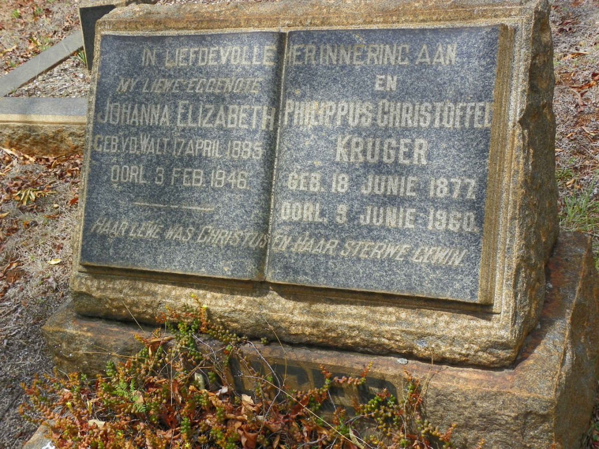 KRUGER Philippus Christoffel 1877-1960 &amp; Johanna Elizabeth V.D. WALT 1885-1946