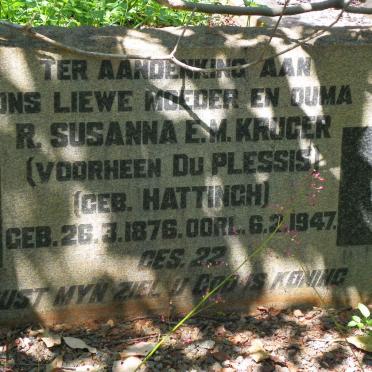 KRUGER R. Susanna E.M. voorheen DU PLESSIS nee HATTINGH 1876-1947