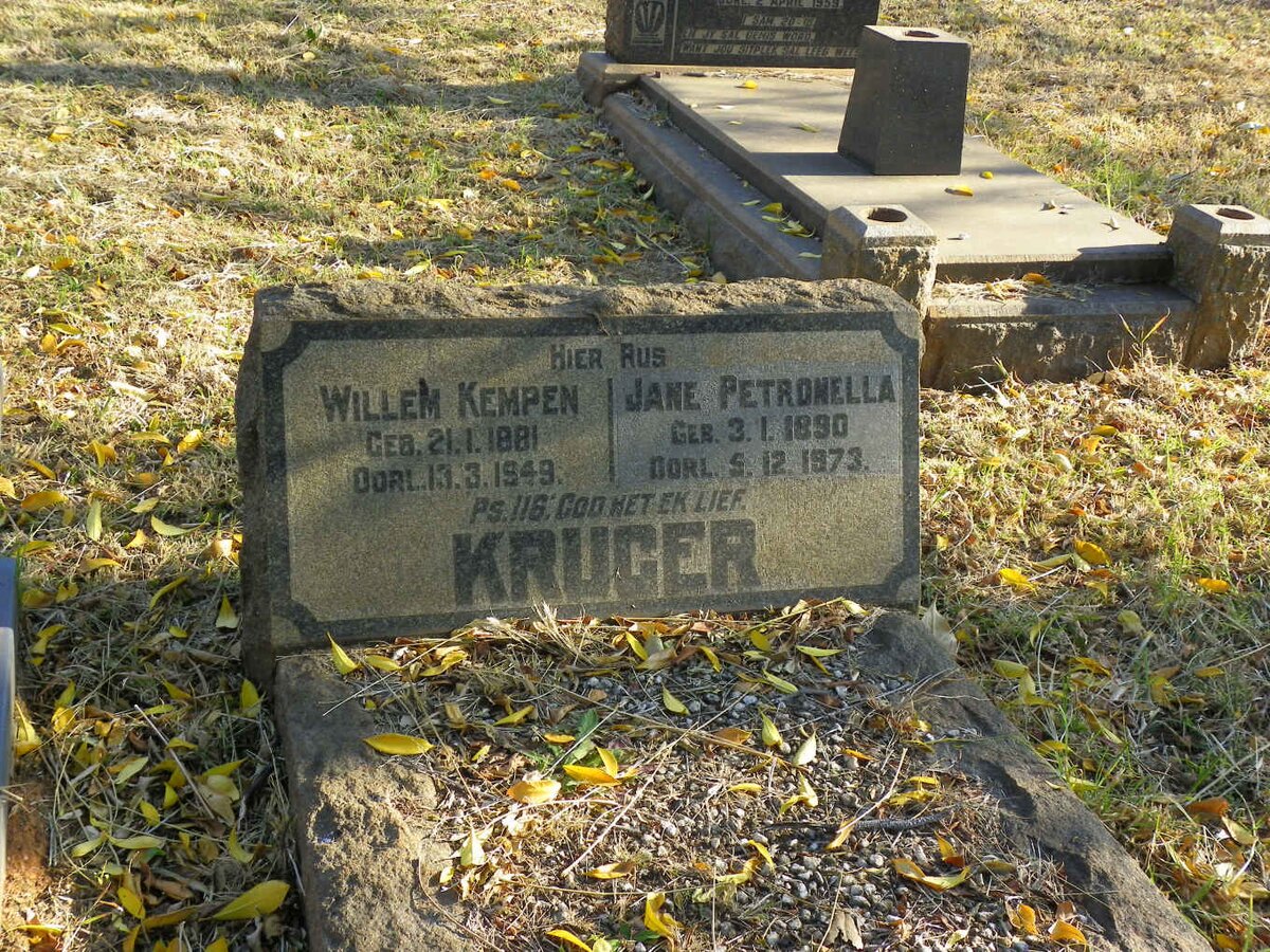 KRUGER Willem Kempen 1881-1949 &amp; Jane Petronella 1890-1973