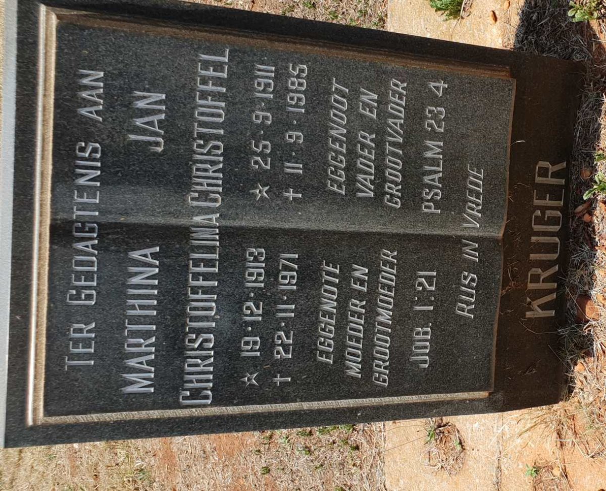 KRUGER Jan Christoffel 1911-1985 &amp; Marthina Christoffelina 1913-1971