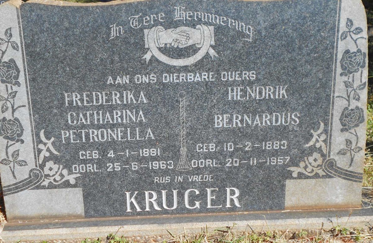 KRUGER Hendrik Bernardus 1883-1957 &amp; Frederika Catharina Petronella 1881-1963