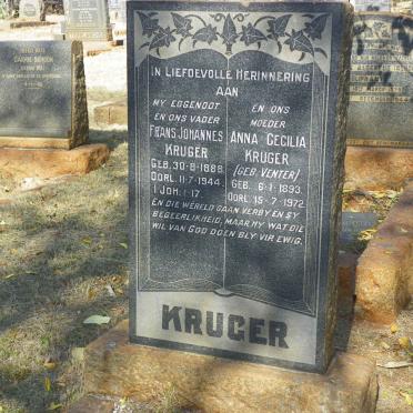 KRUGER Frans Johannes 1888-1944 &amp; Anna Cecilia VENTER 1893-1972
