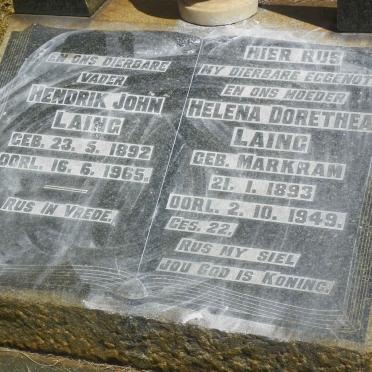LAING Hendrik John 1892-1965 &amp; Helena Dorethea MARKRAM 1893-1948