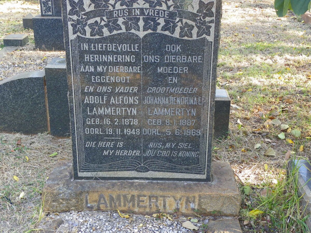 LAMMERTYN Adolf Alfons 1878-1948 &amp; Johanna Hendrina E. 1887-1969