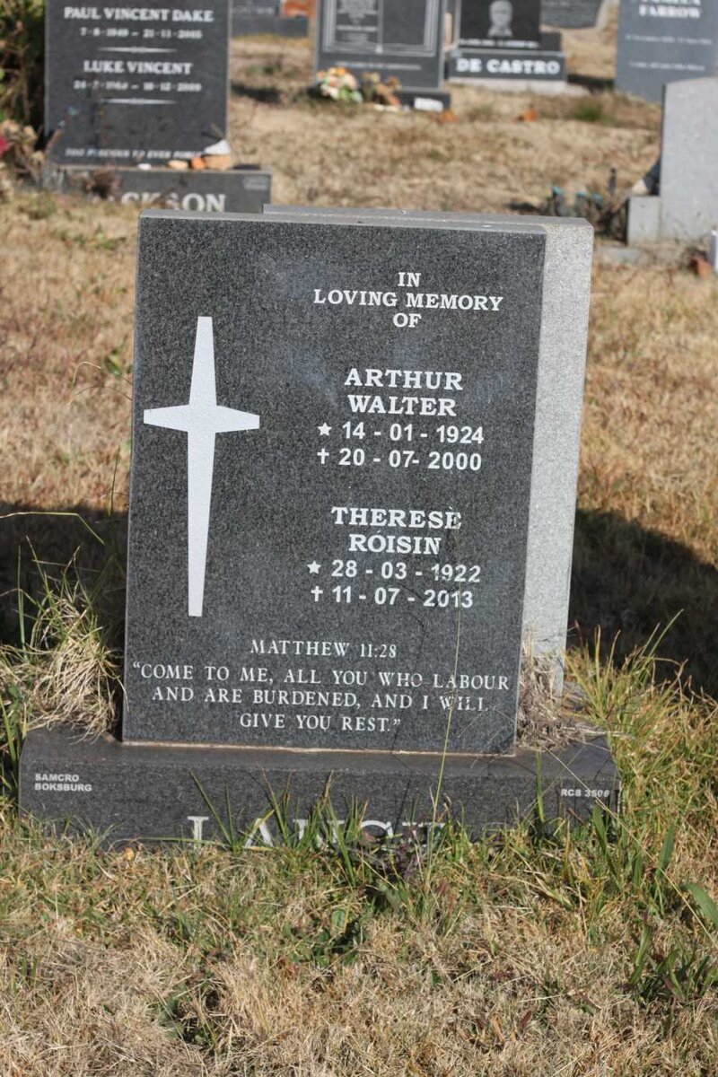 LANCE Arthur Walter 1924-2000 &amp; Therese Roisin 1922-2013
