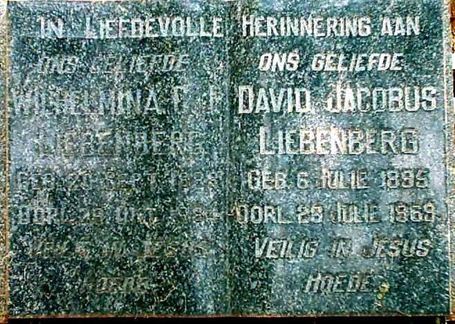 LIEBENBERG David Jacobus 1895-1969 &amp; Wilhelmina 18??-??