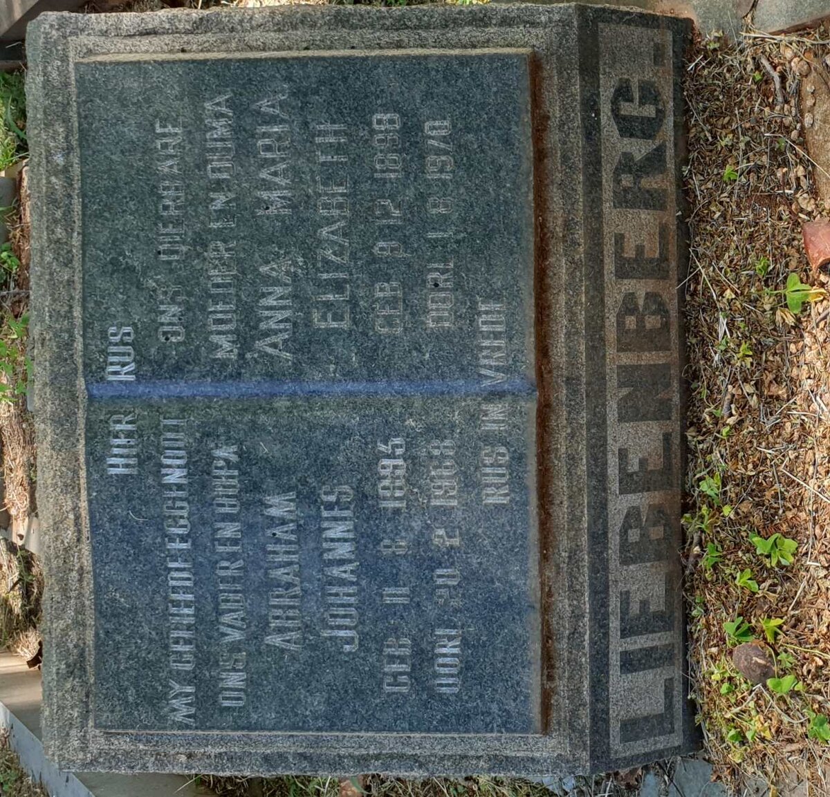 LIEBENBERG Abraham Johannes 1895-1968 &amp; Anna Maria Elizabeth 1898-1970