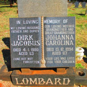 LOMBARD Dirk Jacobus -1980 &amp; Johanna Carolina -1994