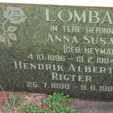 LOMBARD Hendrik Albertus Rigter 1898-1986 &amp; Anna Susanna HEYMANS 1896-1984