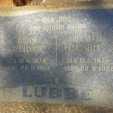 LUBBE Willem Gerhardus 1878-1943 &amp; Jeanetta Petronella S. 1874-1965