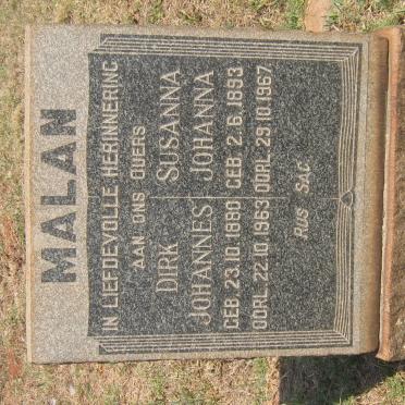MALAN Dirk Johannes 1880-1963 &amp; Susanna Johanna 1893-1967