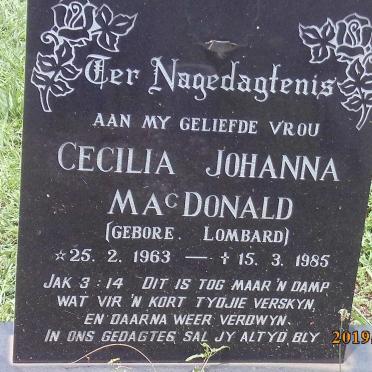 MacDONALD Cecilia Johanna nee LOMBARD 1963-1985