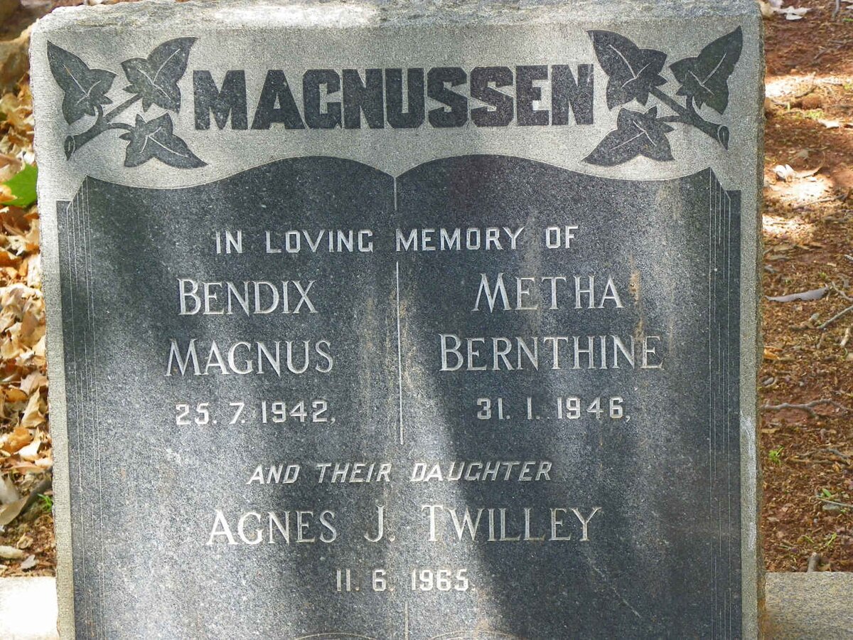MAGNUSSEN Bendix Magnus -1942 &amp; Metha Bernthine -1946 :: TWILLEY Agnes J. -1965