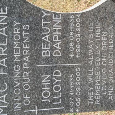 MACFARLANE John Lloyd 1935-2005 &amp; Beauty Daphne 1935-2004