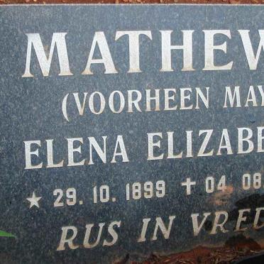 MATHEWS Elena Elizabeth 1899-1982 voorheen MAY