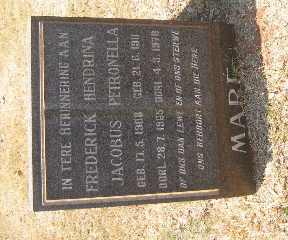 MARE Frederick Jacobus 1908-1965 &amp; Hendrina Petronella 1911-1978