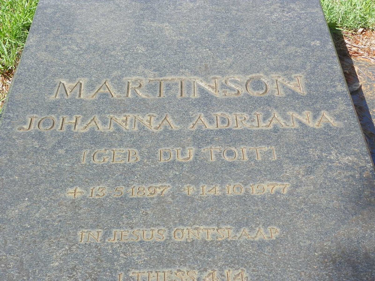 MARTINSON Archibald Thomas 1897-1975 &amp; Johanna Adriana DU TOIT 1897-1977