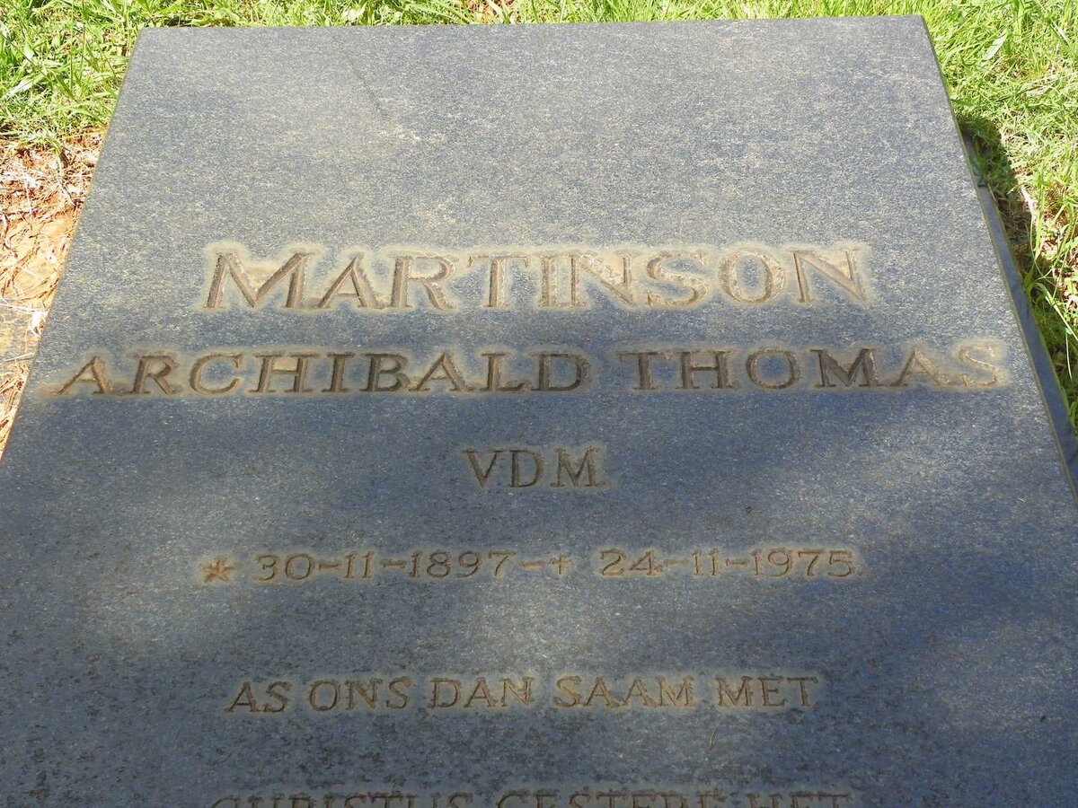 MARTINSON Archibald Thomas 1897-1975 &amp; Johanna Adriana DU TOIT 1897-1977