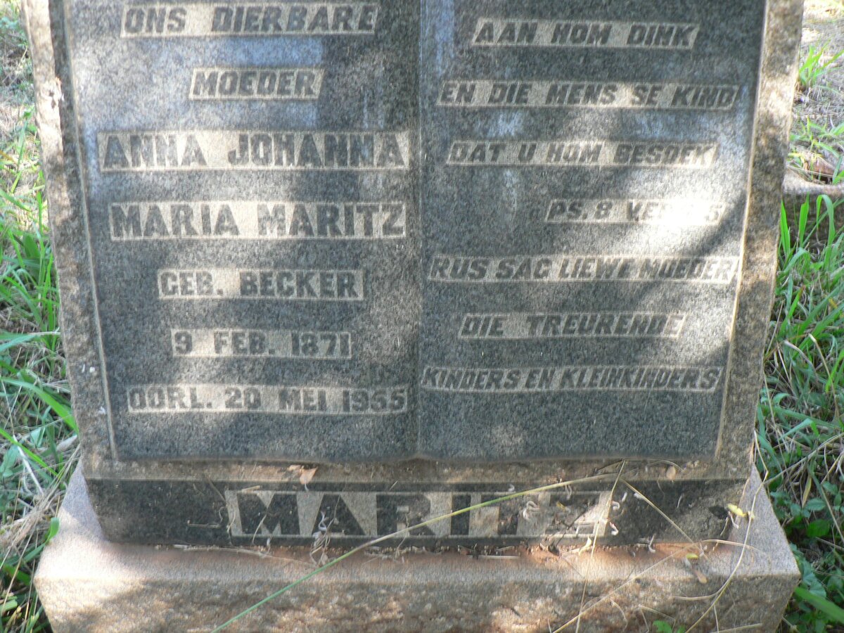 MARITZ Anna Johanna Maria nee BECKER 1871-1955