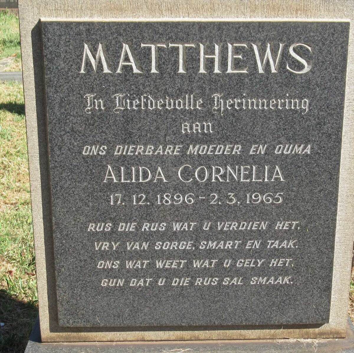 MATTHEWS Alida Cornelia 1896-1965