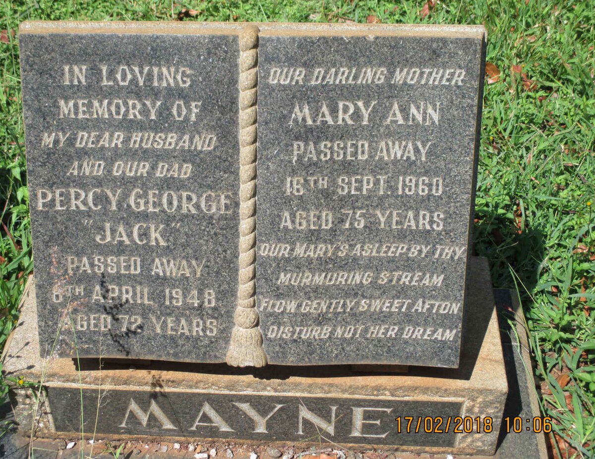 MAYNE Percy George -1948 &amp; Mary Ann -1960