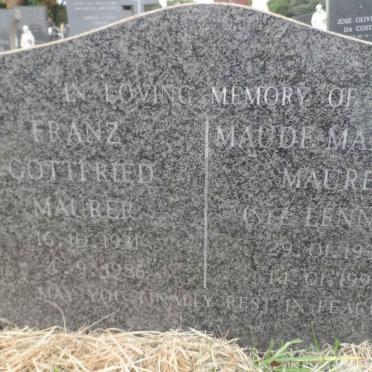 MAURER Franz Gottfried 1931-1986 &amp; Maude Mary An LENNON 1933-1991