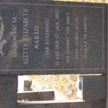 MARAIS Aletta Elizabeth nee VAN RENSBURG 1919-1962