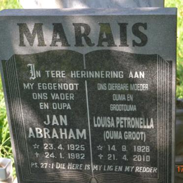 MARAIS Jan Abraham 1925-1982 &amp; Louisa Petronella 1926-2010