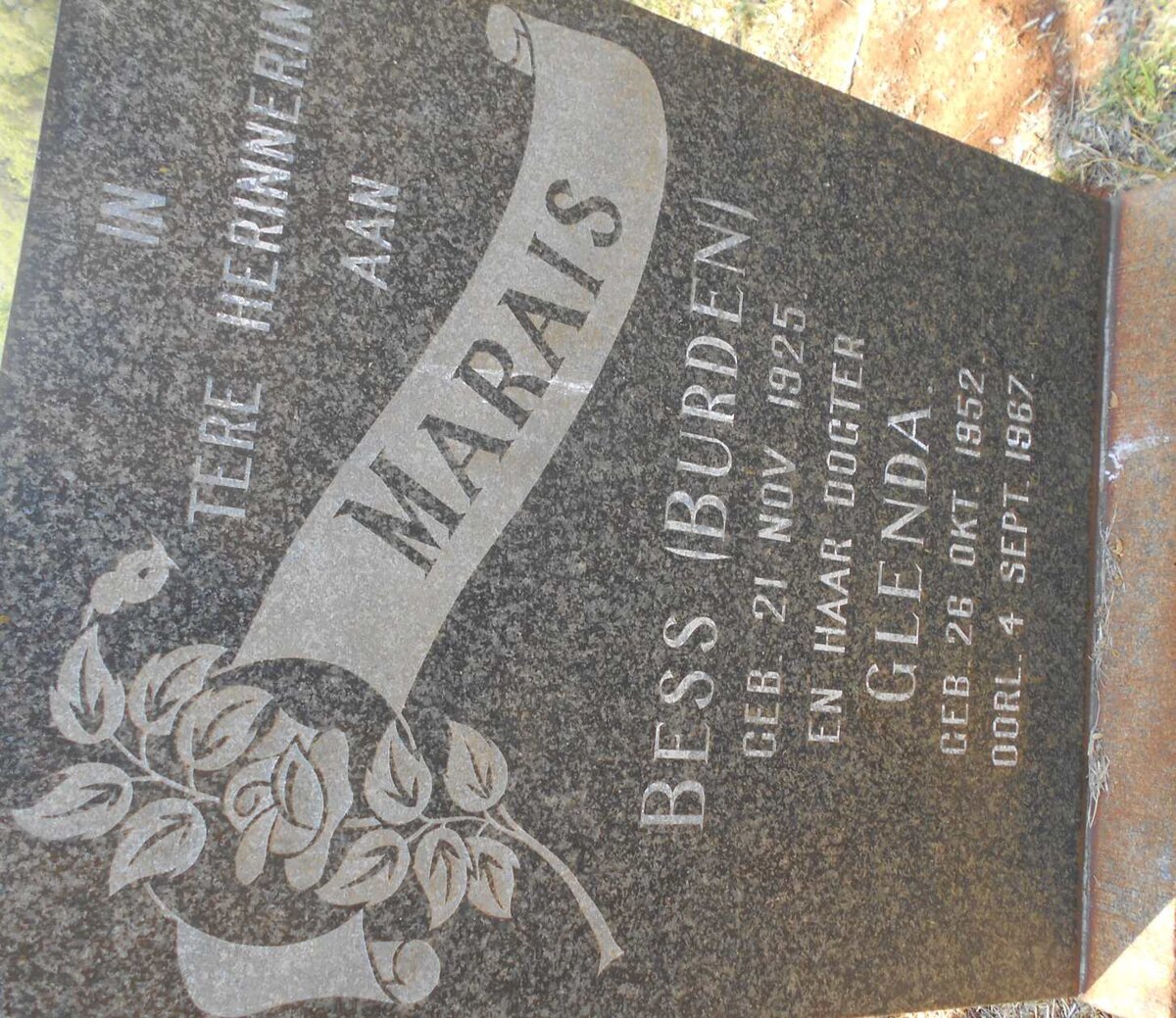 MARAIS Bess nee BURDEN 1925-1967 :: MARAIS Glenda 1952-1967