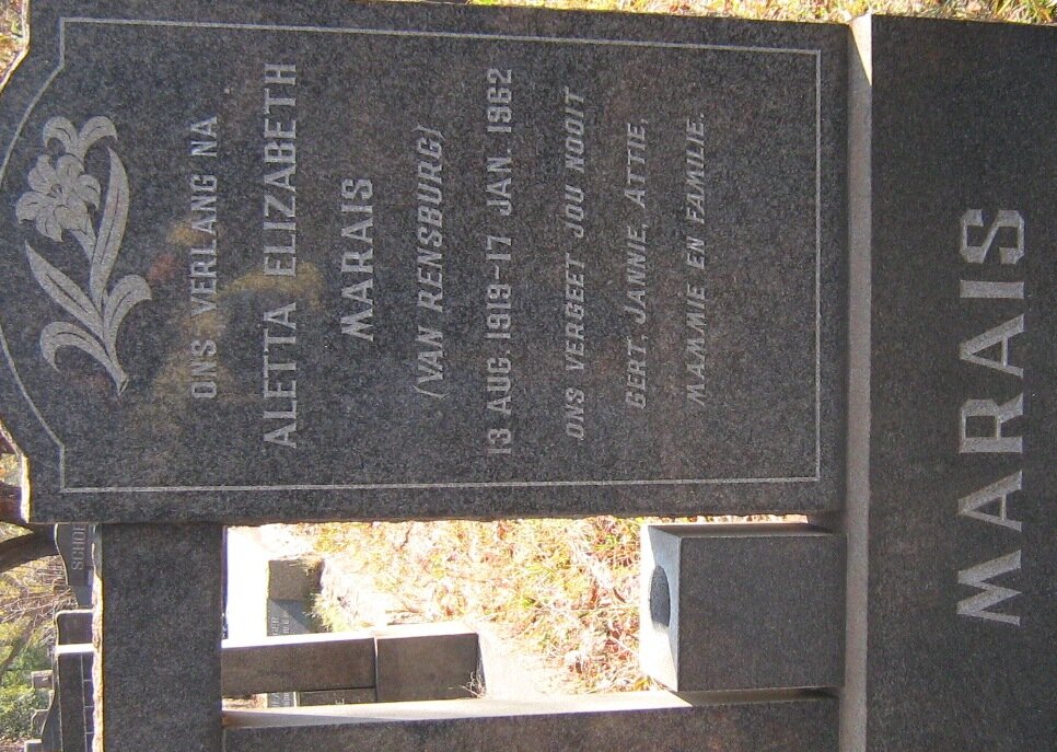MARAIS Aletta Elizabeth nee VAN RENSBURG 1919-1962
