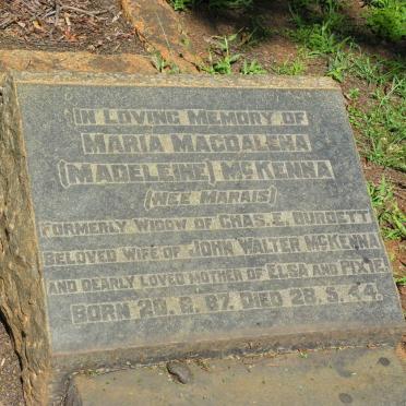 McKENNA Maria Magdalena previously BURDETT nee MARAIS 1887-1944