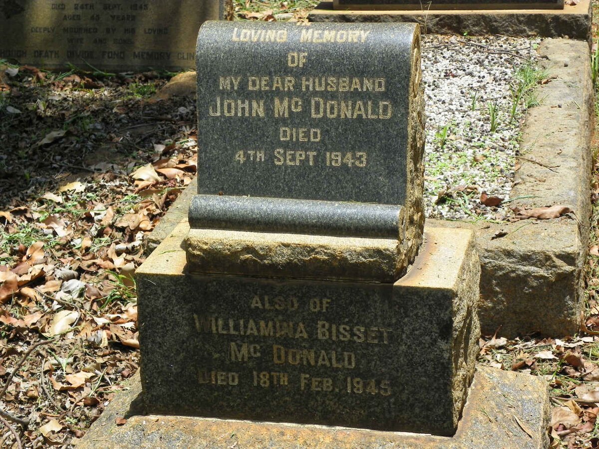 McDONALD John -1943 &amp; Williamina Bisset -1945