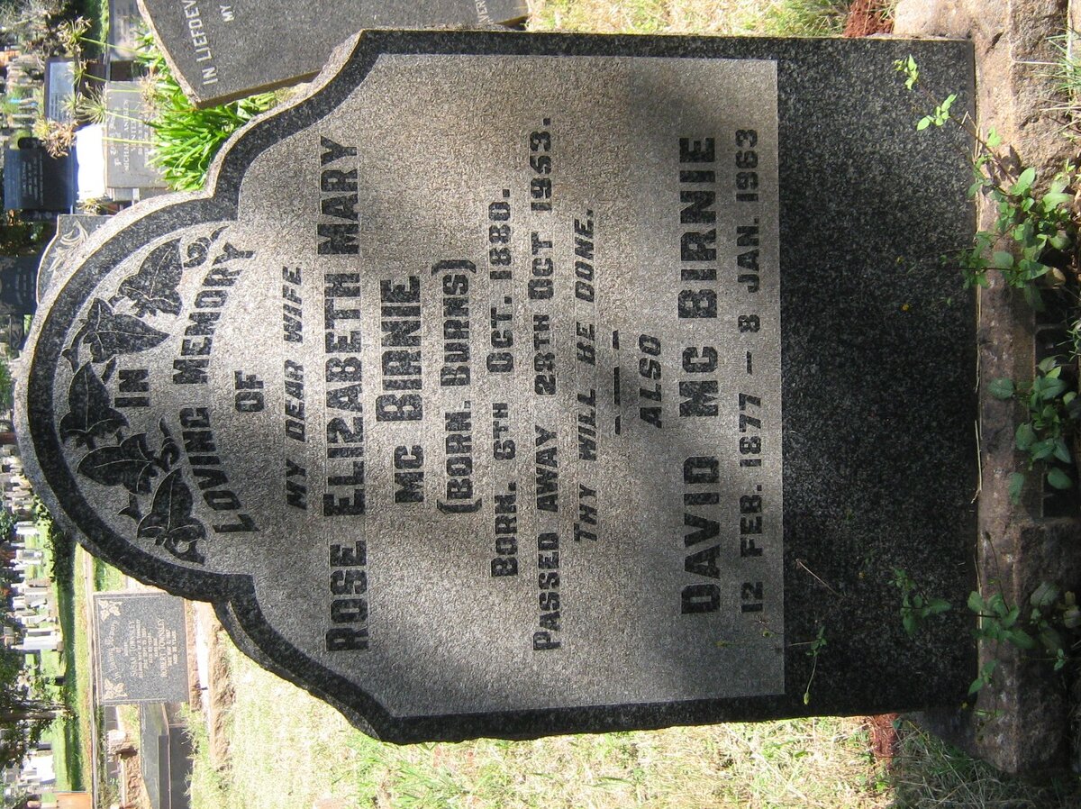 McBIRNIE David 1877-1963 &amp; Rose Elizabeth Mary BURNS 1880-1953