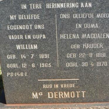 McDERMOTT William 1891-1965 &amp; Helena Magdalena KRUGER 1891-1970