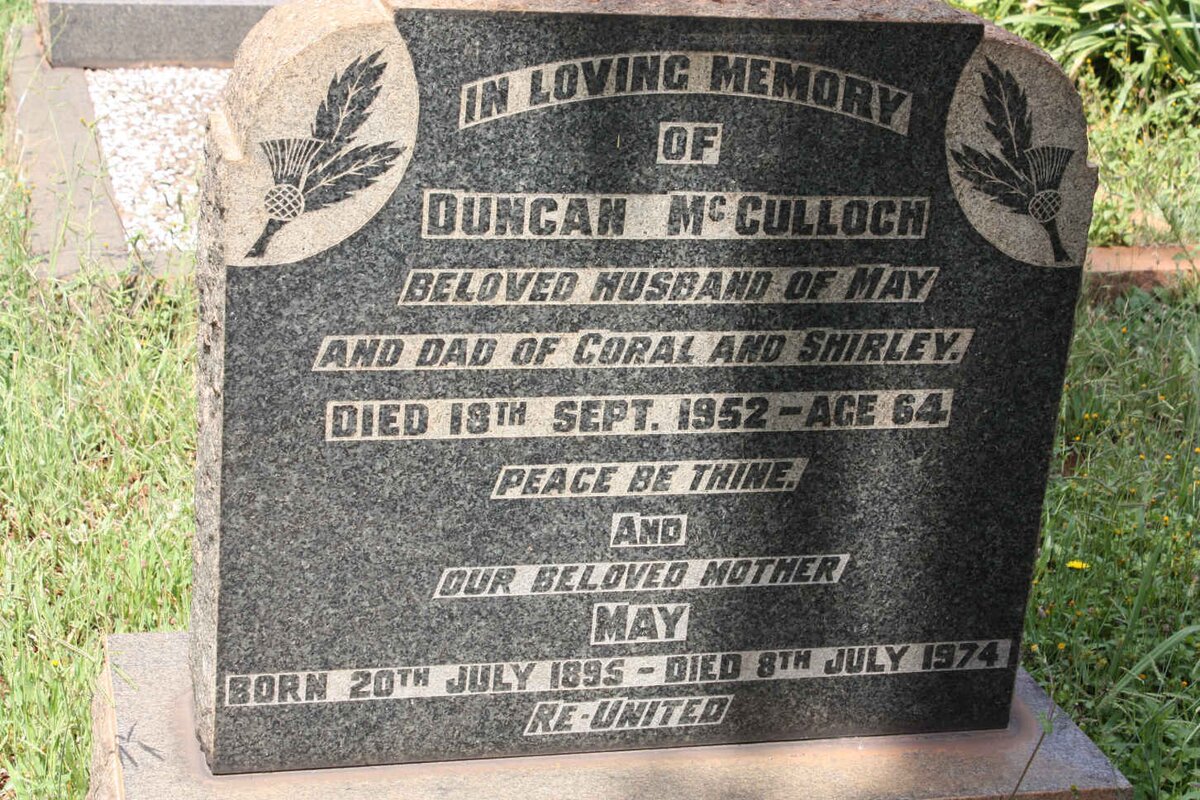 McCULLOCH Duncan -1952 &amp; May 1895-1974