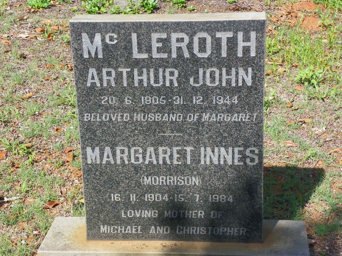 McLEROTH Arthur John 1905-1944 &amp; Margaret Innes MORRISON 1904-1984
