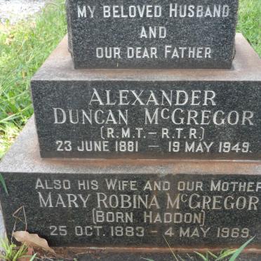 McGREGOR Alexander Duncan 1881-1949 &amp; Mary Robina HADDON 1883-1961
