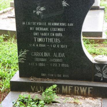MERWE Timotheus, van der 1906-1977 &amp; Carolina Alida JACOBS 1905-1995
