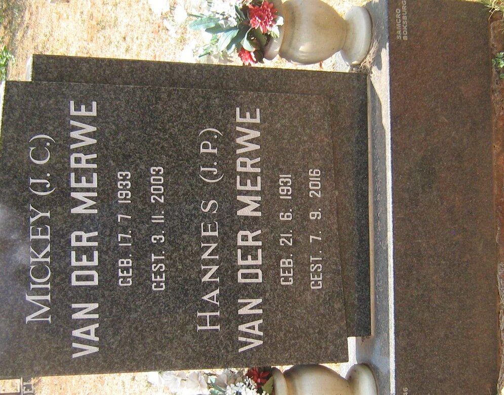 MERWE J.P., van der 1931-2016 &amp; J.C. 1933-2003