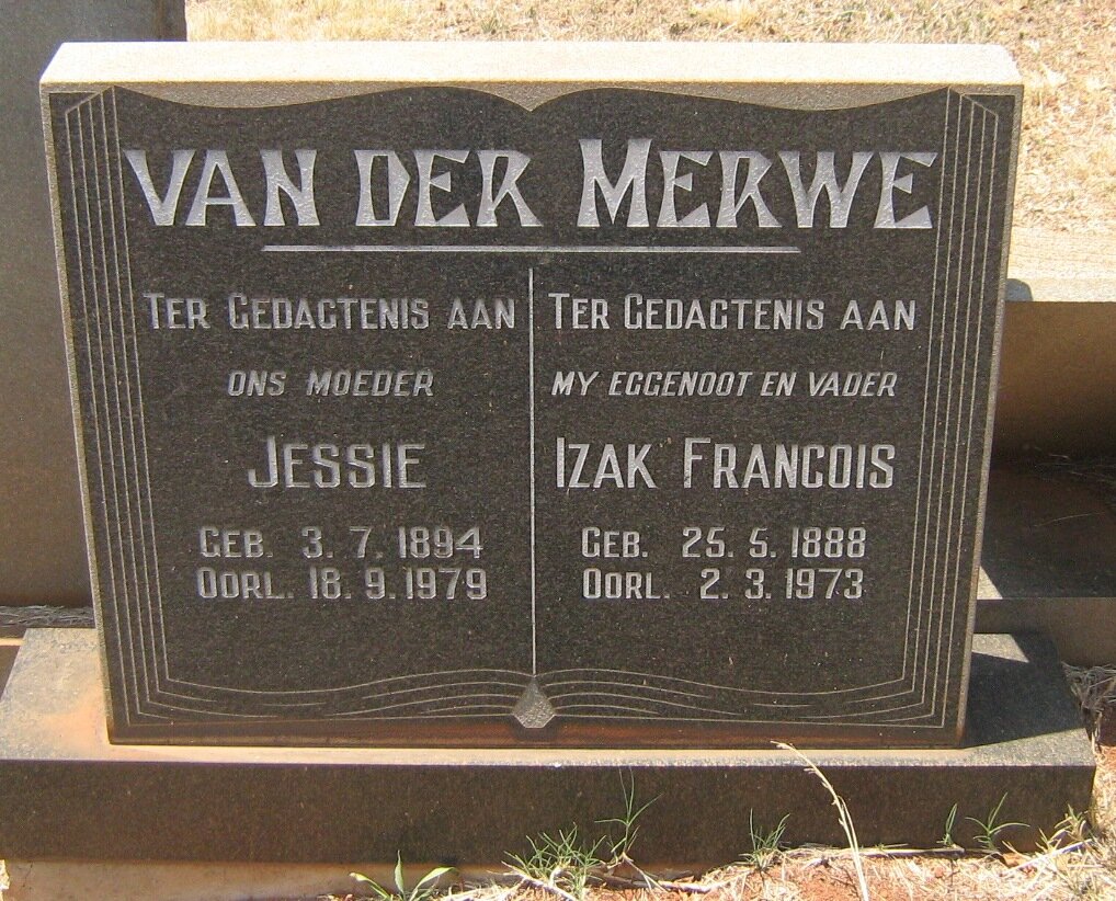 MERWE Izak Francois, van der 1888-1973 &amp;  Jessie 1894-1979