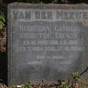 MERWE Hendriena Magrietta, van der 1892-1964 :: VAN DER MERWE Gabriel Erends 1916-1954