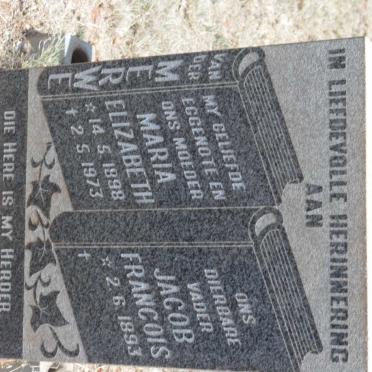 MERWE Jacob Francois, van der 1893-  &amp; Maria Elizabeth 1898-1973