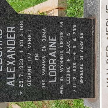 MERWE Eduard Alexander, van der 1933-1981 &amp; Lorraine 1936-2001