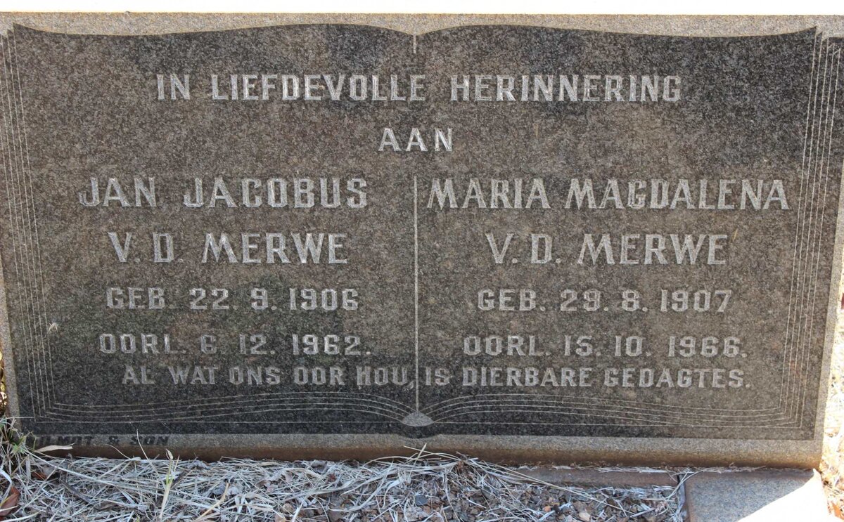 MERWE Jan Jacobus, v.d. 1906-1962 &amp; Maria Magdalena 1907-1966
