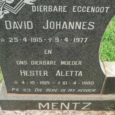MENTZ David Johannes 1915-1977 &amp; Hester Aletta 1921-1980