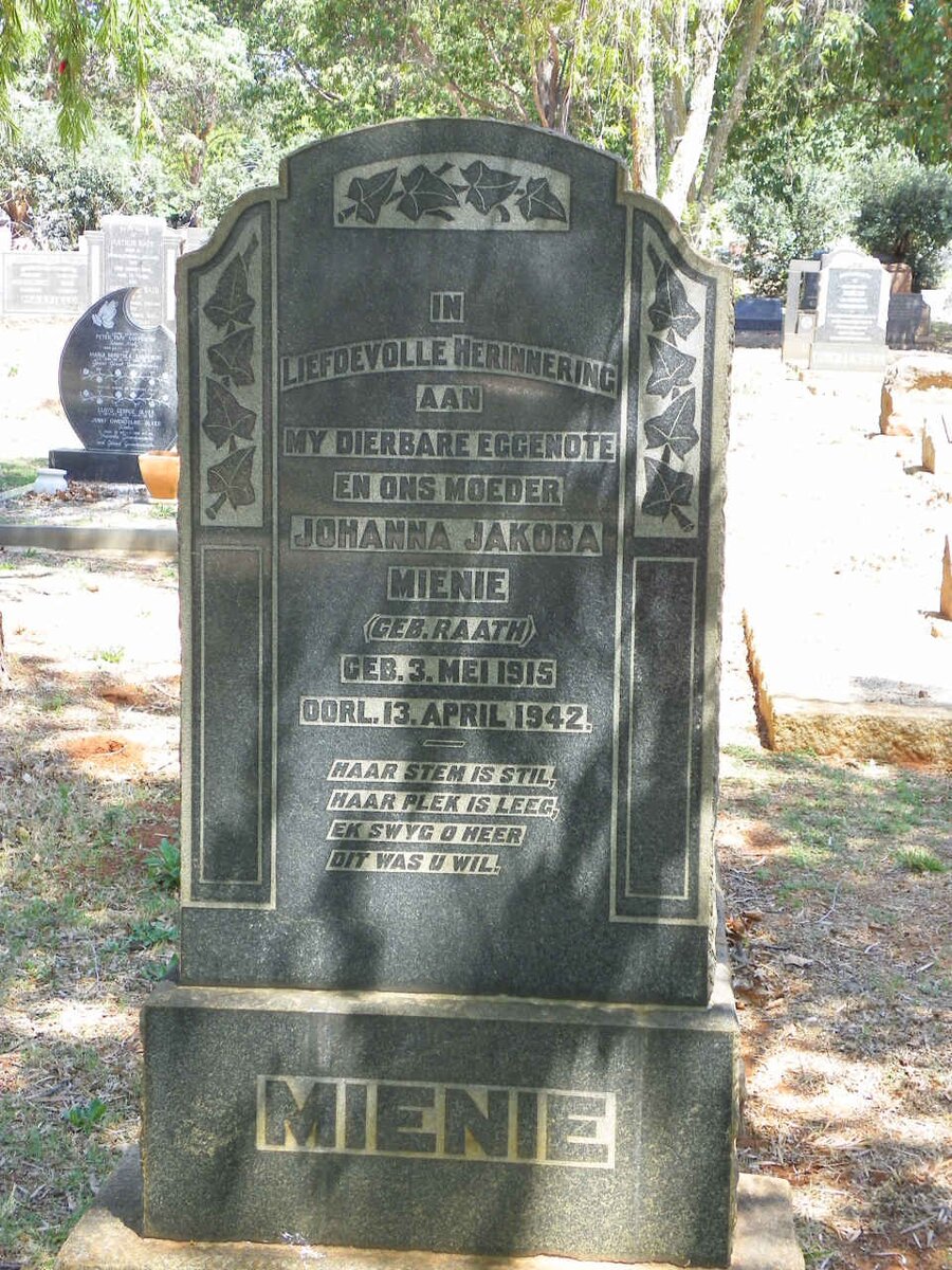 MIENIE Johanna Jakoba nee RAATH 1915-1942