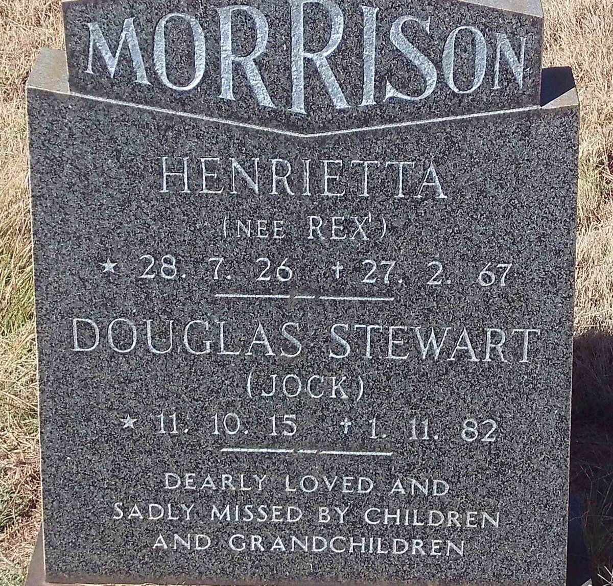 MORRISON Douglas Stewart 1915-1982 &amp; Henrietta REX 1926-1967
