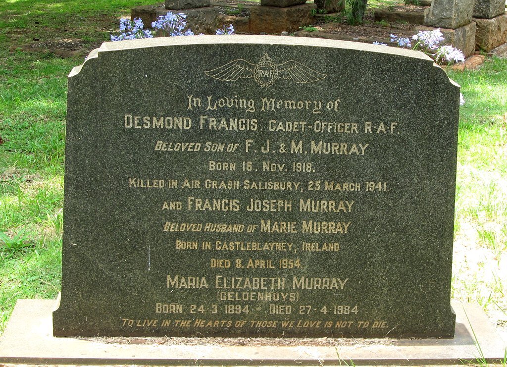 MURRAY Francis Joseph -1954 &amp; Maria Elizabeth GELDENHUYS 1894-1984 :: MURRAY Desmond Francis 1918-1941