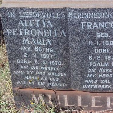 MULLER Francois 1905-1974 &amp; Aletta Petronella Maria BOTHA 1907-1970